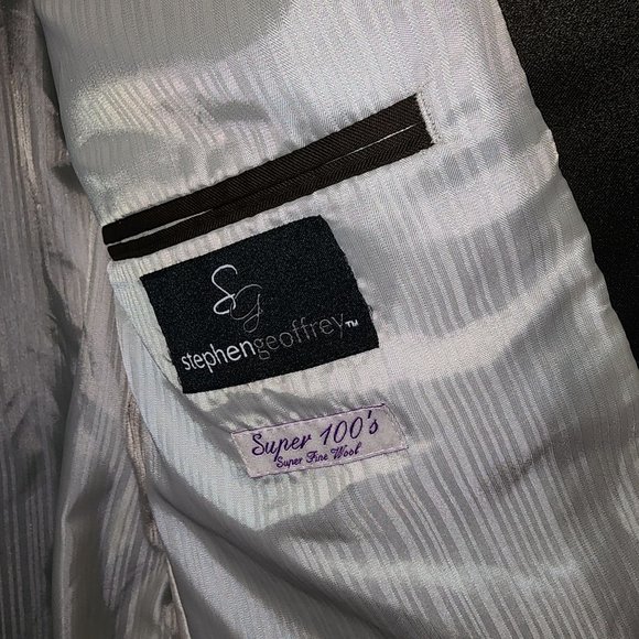 Men's Stephen Geoffrey 100 Super Fine Wool Brown Striped Blazer Tux Jacket 48R - Picture 5 of 7